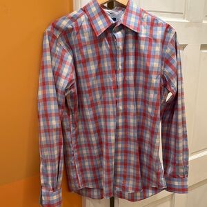 Egara Red and Blue Casual Button Down Shirt